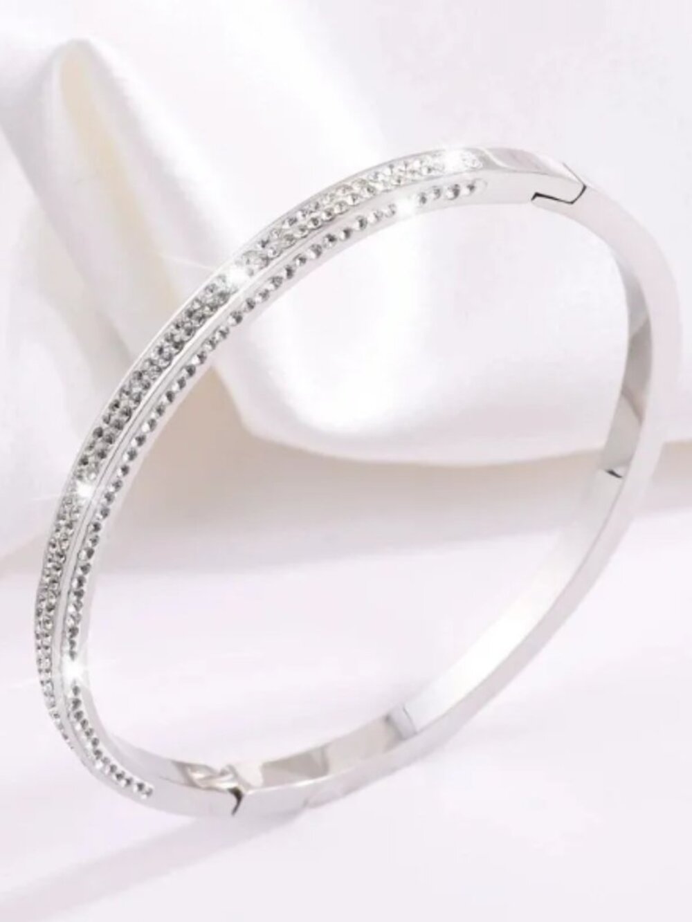 ✨ Stainless Steel Zirconia Bangle Bracelet - Triple Row Sparkle